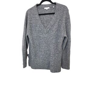 Vince Women's Gray V-Neck Oversized Wool-Blend Goth Grunge Preppy Sweater S/P
